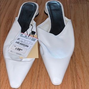 White Leather Zara Slide Mules